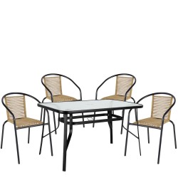 Σετ Τραπεζαρία Κήπου ArteLibre SUN Μαύρο/Φυσικό Rattan/Γυαλί/Μέταλλο Με 4 Πολυθρόνες 14990590