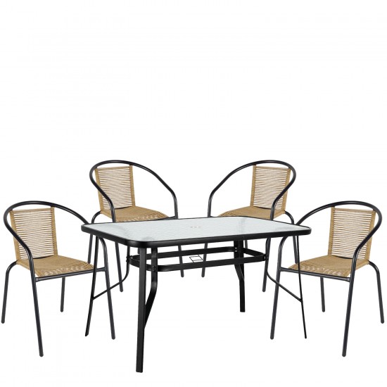 Σετ Τραπεζαρία Κήπου ArteLibre SUN Μαύρο/Φυσικό Rattan/Γυαλί/Μέταλλο Με 4 Πολυθρόνες 14990590