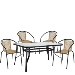 Σετ Τραπεζαρία Κήπου ArteLibre SUN Μαύρο/Φυσικό Rattan/Γυαλί/Μέταλλο Με 4 Πολυθρόνες 14990591