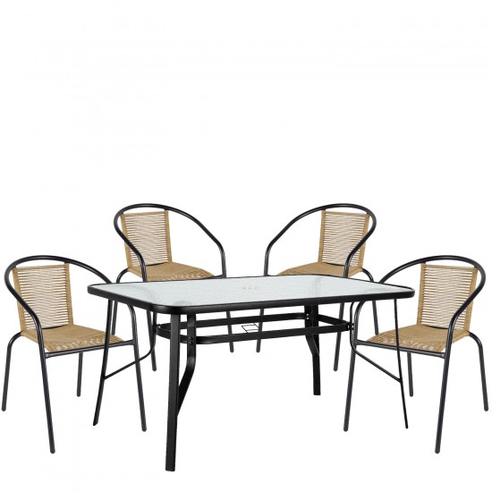 Σετ Τραπεζαρία Κήπου ArteLibre SUN Μαύρο/Φυσικό Rattan/Γυαλί/Μέταλλο Με 4 Πολυθρόνες 14990591