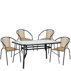 Σετ Τραπεζαρία Κήπου ArteLibre SUN Μαύρο/Φυσικό Rattan/Γυαλί/Μέταλλο Με 4 Πολυθρόνες 14990592