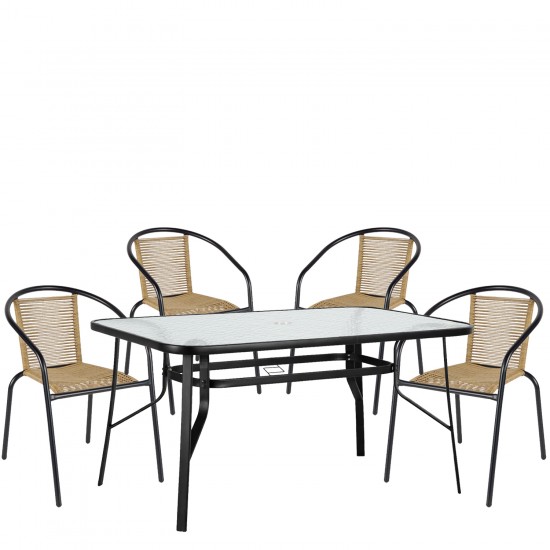 Σετ Τραπεζαρία Κήπου ArteLibre SUN Μαύρο/Φυσικό Rattan/Γυαλί/Μέταλλο Με 4 Πολυθρόνες 14990592