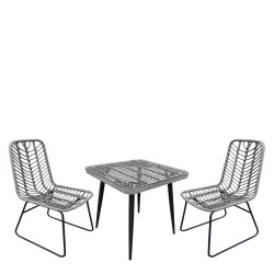 Σετ Τραπεζαρία Κήπου ArteLibre CALI Γκρι/Μαύρο Μέταλλο/Rattan/Γυαλί Με 2 Καρέκλες 14990454