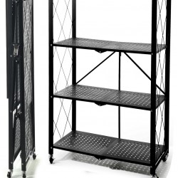 Ραφιέρα 4 Ράφια Πτυσσόμενη Τροχήλατη Μαύρο Μέταλλο 71x34x124cm