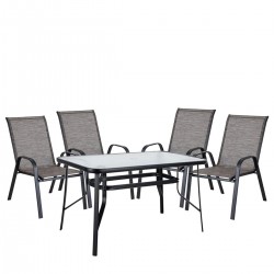 Σετ Τραπεζαρία Κήπου ArteLibre SUN Μέταλλο Μαύρο/Καφέ Με 4 Πολυθρόνες