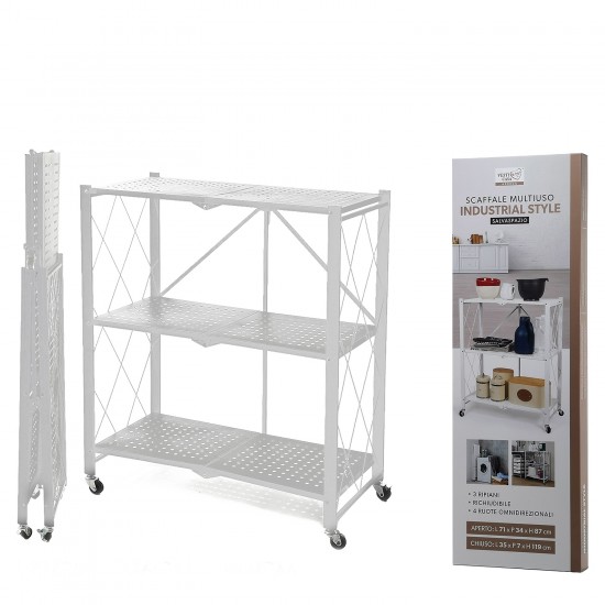 Ράφι Πτυσσόμενο Με Ρόδες Λευκό Μέταλλο 71x36x87cm