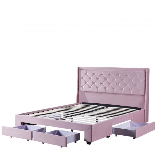 Κρεβάτι Διπλό ArteLibre ANNONA Ανοιχτό Ροζ Βελούδο 217x175x117.5cm (Στρώμα 160x200cm)