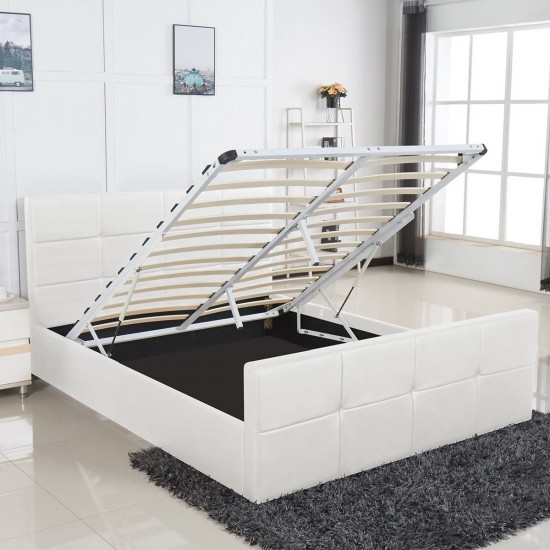Κρεβάτι ArteLibre ANEMONE Λευκό PU Με Αποθηκευτικό Χώρο 217.5x170.5x100cm (Στρώμα 160x200cm)