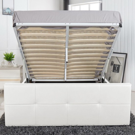 Κρεβάτι ArteLibre ANEMONE Λευκό PU Με Αποθηκευτικό Χώρο 217.5x170.5x100cm (Στρώμα 160x200cm)