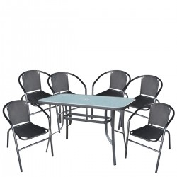 Σετ Τραπεζαρία Κήπου ArteLibre SUN Μέταλλο Γκρι/Μαύρο Με 6 Πολυθρόνες 14990107