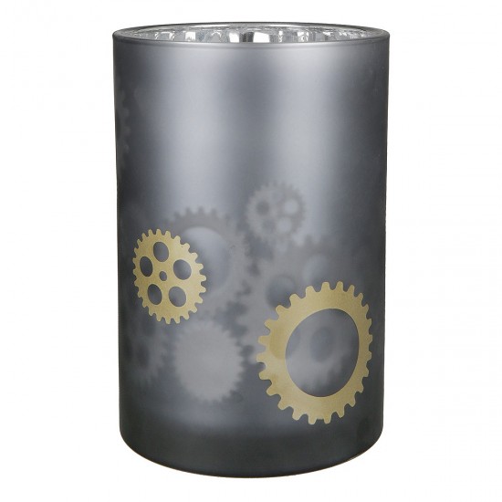 Κηροπήγιο ArteLibre Με Διακόσμηση Γρανάζια Γκρι Γυαλί Φ12x18cm