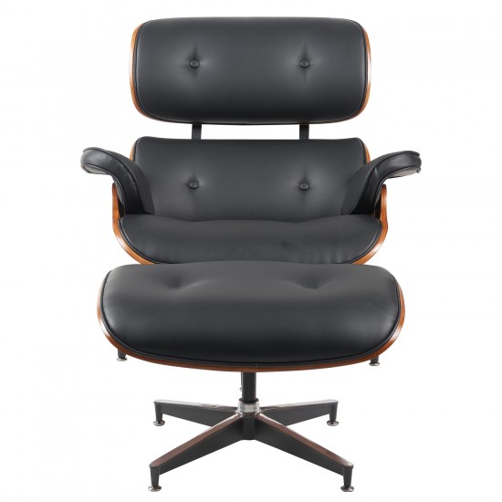 Πολυθρόνα Relax ArteLibre MIREN Με Υποπόδιο Μαύρο/Καφέ Ξύλο/PU 82x92x78cm