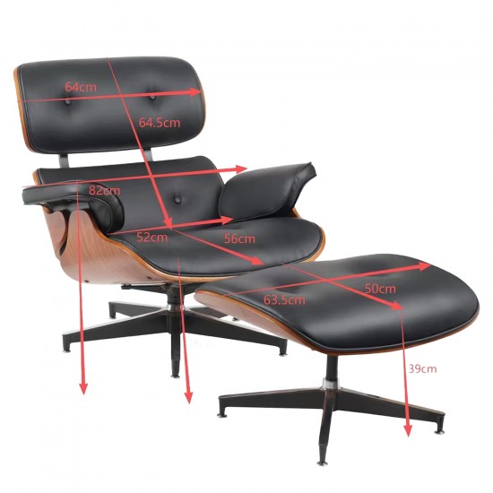 Πολυθρόνα Relax ArteLibre MIREN Με Υποπόδιο Μαύρο/Καφέ Ξύλο/PU 82x92x78cm