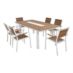 ΣΕΤ ΤΡΑΠΕΖΑΡΙΑΣ TABER HM10738.01 ΤΡΑΠΕΖΙ & 6 ΠΟΛΥΘΡΟΝΕΣ-ΑΛΟΥΜΙΝΙΟ & POLYWOOD-ΛΕΥΚΟ