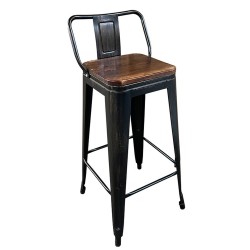 Σκαμπό Bar ArteLibre Βιομηχανικού Τύπου Vintage MOLERO II Μαύρο Αντικέ/Καφέ Μέταλλο/Ξύλο 44x44x94cm