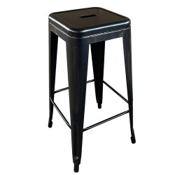 Σκαμπό Bar ArteLibre Βιομηχανικού Τύπου Vintage SILANO Μαύρο Αντικέ Μέταλλο 42x42x76cm