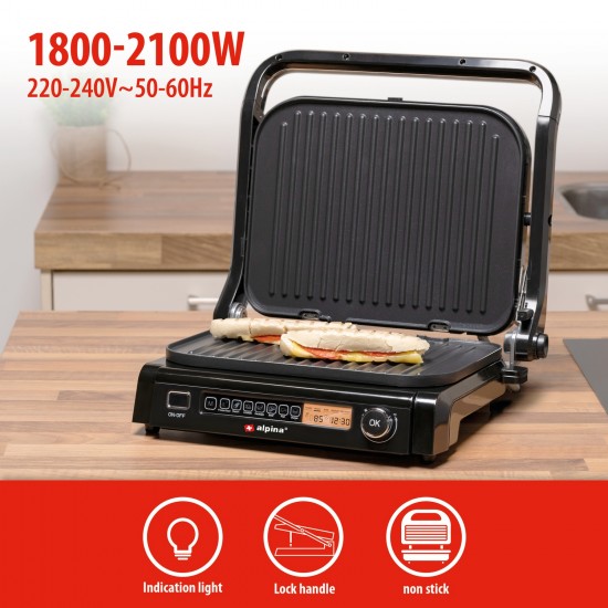 Γκριλ Επαφής 230V 2100W Ανοξείδωτο ALPINA