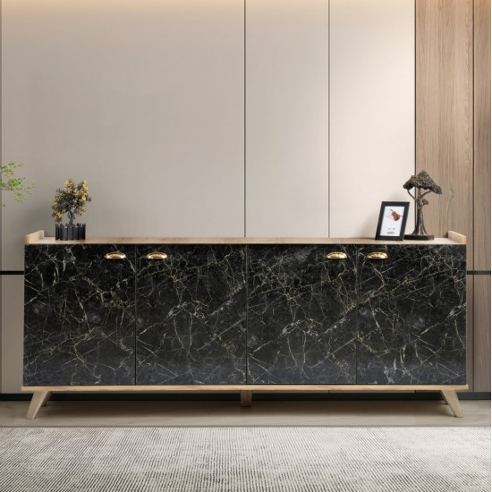 ΜΠΟΥΦΕΣ ΜΕΛΑΜΙΝΗΣ HM9045.01 NATURAL WOOD - ΜΑΥΡΟ ΜΑΡΜΑΡΟ 180x41x77,8Y εκ.