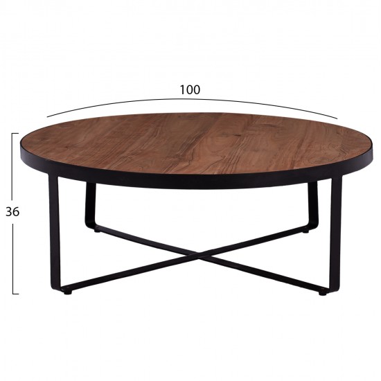 ΤΡΑΠΕΖΙ ΣΑΛΟΝΙΟΥ ATHARVA ΑΠΟ ΜΑΣΙΦ ΞΥΛΟ ΑΚΑΚΙΑΣ HM8461.11 Φ100x36Υ εκ.