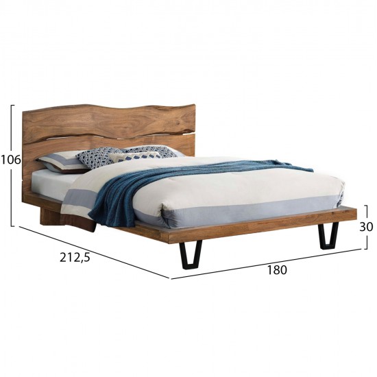 ΚΡΕΒΑΤΙ NICOLE HM8218.11 ΑΠΟ ΜΑΣΙΦ ΞΥΛΟ ΑΚΑΚΙΑΣ 212,5x180x106εκ. ΓΙΑ ΣΤΡΩΜΑ 160Χ200