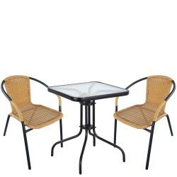 Σετ Τραπεζαρία Κήπου ArteLibre MARS Μαύρο/Μπεζ Rattan/Γυαλί/Μέταλλο Με 2 Πολυθρόνες 14990487