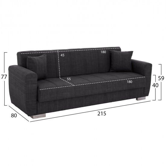 ΚΑΝΑΠΕΣ ΚΡΕΒΑΤΙ POLYA ΤΡΙΘΕΣΙΟΣ HM3240.03 ΓΚΡΙ 215x85x76Υ εκ.