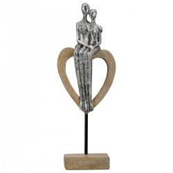 Γλυπτό Καρδιά 'Aroha' Ζευγάρι Μοτίβο Πολυρεζίνη Καφέ/Ασημί 7x11.5x32cm