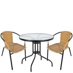 Σετ Τραπεζαρία Κήπου ArteLibre EARTH Μαύρο/Μπεζ Rattan/Γυαλί/Μέταλλο Με 2 Πολυθρόνες 14990489