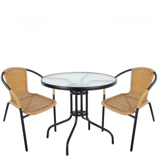 Σετ Τραπεζαρία Κήπου ArteLibre EARTH Μαύρο/Μπεζ Rattan/Γυαλί/Μέταλλο Με 2 Πολυθρόνες 14990489