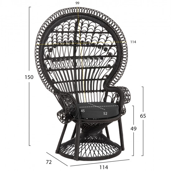 ΠΟΛΥΘΡΟΝΑ ROYAL PEACOCK HM9342.03 RATTAN ΜΑΥΡΟ-ΜΑΞΙΛΑΡΙ ΜΑΥΡΟ 114x72x150Yεκ.