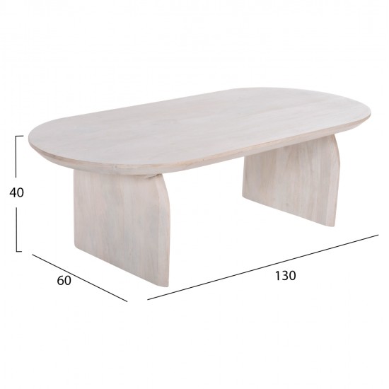 ΤΡΑΠΕΖΙ ΣΑΛΟΝΙΟΥ ΟΒΑΛ HONKY HM9710 ΜΑΣΙΦ ΞΥΛΟ MANGO- ΛΕΥΚΟ 130x60x40Υεκ.