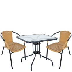 Σετ Τραπεζαρία Κήπου ArteLibre MARS Μαύρο/Μπεζ Rattan/Γυαλί/Μέταλλο Με 2 Πολυθρόνες 14990490