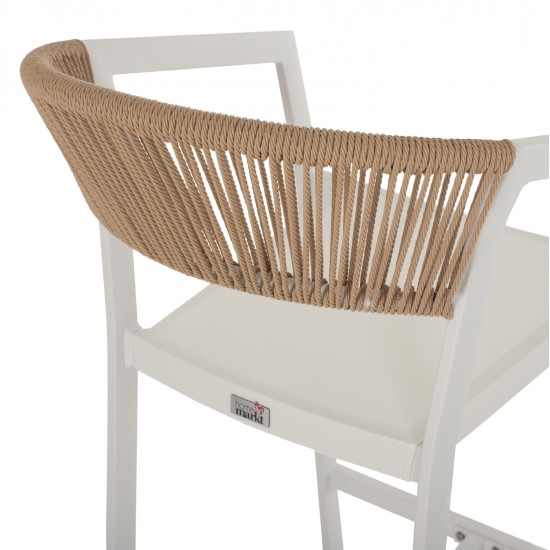 ΣΚΑΜΠΟ ΑΛΟΥΜΙΝΙΟΥ MIRI ΛΕΥΚΟ ΜΕ ΜΠΡΑΤΣΑ RATTAN & TEXTLINE 56x58x105Yεκ. HM5892.22