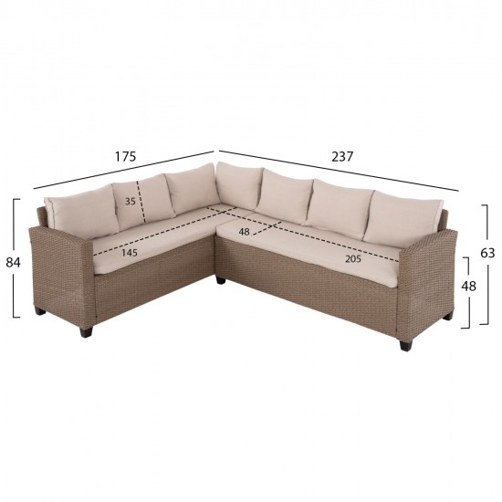 ΣΕΤ ΣΑΛΟΝΙ ΓΩΝΙΑ & ΤΡΑΠΕΖΙ CARSON HM6078.02 ΜΟΚΑ ΣΥΝΘ.RATTAN-ΜΑΞΙΛΑΡΙΑ