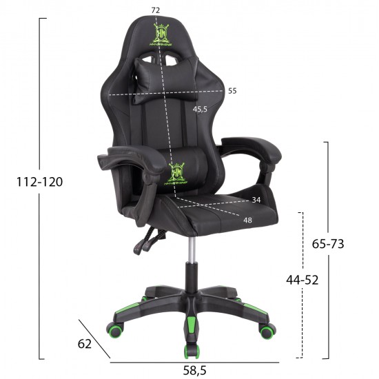 ΠΟΛΥΘΡΟΝΑ GAMING DARREN HM1203.03 ΜΑΥΡΟ-ΠΡΑΣΙΝΟ PVC 58.5x100x120Υεκ.