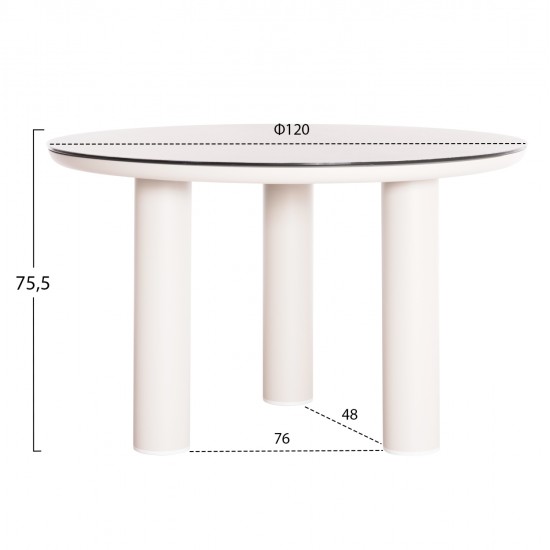 ΤΡΑΠΕΖΙ ΑΛΟΥΜΙΝΙΟΥ DOSUN HM6201.02 ΚΡΕΜ ΣΚΕΛΕΤΟΣ-3D PRINT ΓΥΑΛΙ-ΚΕΡΑΜΙΚΟ LOOK Φ120εκ