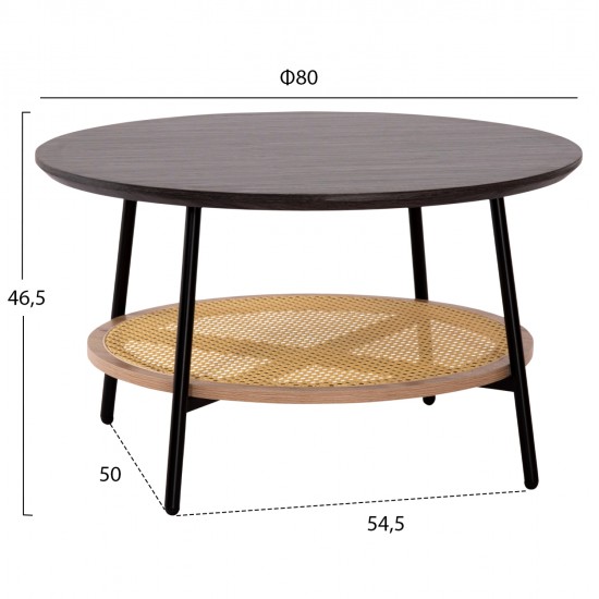 ΤΡΑΠΕΖΙ ΣΑΛΟΝΙΟΥ SEWELL HM18033 MDF ΣΕ ZEBRANO-ΜΕΤΑΛΛΙΚΑ ΠΟΔΙΑ-WICKER Φ80x46,5Υεκ.