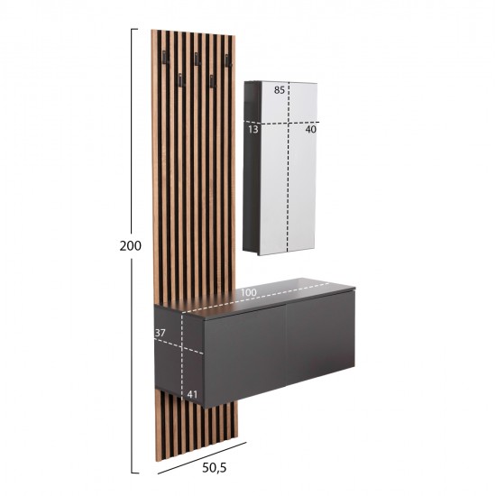 ΕΠΙΠΛΟ ΕΙΣΟΔΟΥ ΜΕ ΚΑΘΡΕΠΤΗ MYLES HM18080.02 ΜΕΛΑΜΙΝΗ ΣΟΝΑΜΑ-ΓΚΡΙ 100x37x200Υεκ