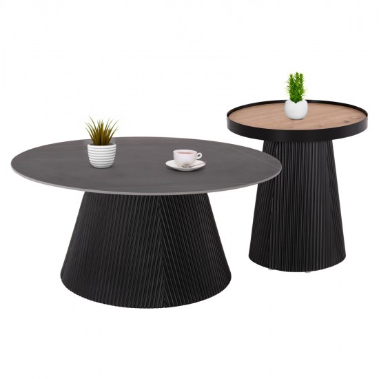 ΣΕΤ 2ΤΜΧ ΤΡΑΠΕΖΙΑ ΣΑΛΟΝΙΟΥ DUNCAN HM21081 MDF ΚΑΙ ΚΕΡΑΜΙΚΟ TOP Φ80εκ & Φ45εκ