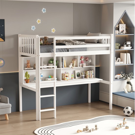 ΠΑΙΔΙΚH KOYKETA τ.MONTESSORI ΜΕ ΓΡΑΦΕΙΟ & ΒΙΒΛΙΟΘΗΚΗ LIBRO HM708.03 ΞΥΛΟ ΠΕΥΚΟΥ ΛΕΥΚΟ- 90x190εκ