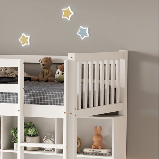 ΠΑΙΔΙΚH KOYKETA τ.MONTESSORI ΜΕ ΓΡΑΦΕΙΟ & ΒΙΒΛΙΟΘΗΚΗ LIBRO HM708.03 ΞΥΛΟ ΠΕΥΚΟΥ ΛΕΥΚΟ- 90x190εκ