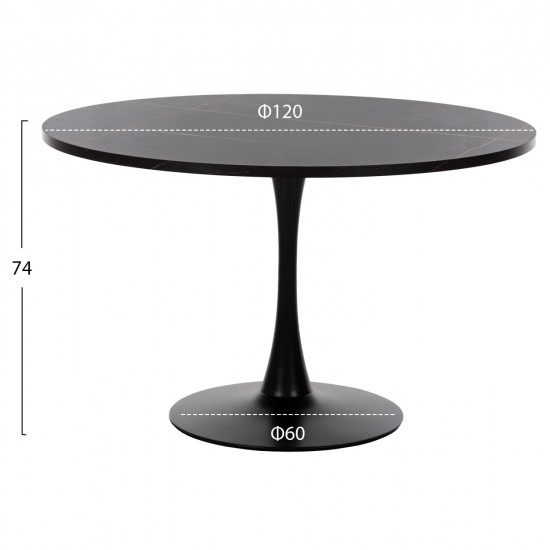 ΤΡΑΠΕΖΙ ΤΡΑΠΕΖΑΡΙΑΣ ROLLO HM9422.12 ΣΤΡΟΓΓΥΛΟ BLACK MARBLE Φ120x74Yεκ.