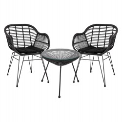 ΣΕΤ ΤΡΑΠΕΖΑΡΙΑΣ 3ΤΜΧ HM11871 ΜΕΤΑΛΛΟ & RATTAN ΣΕ ΜΑΥΡΟ ΧΡΩΜΑ