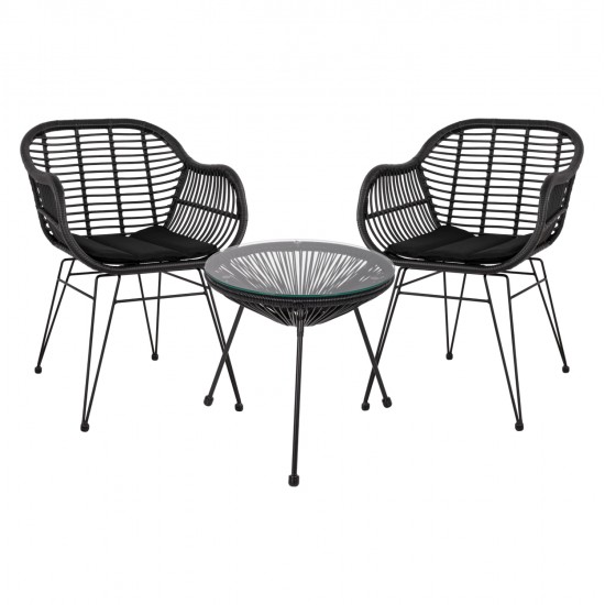 ΣΕΤ ΤΡΑΠΕΖΑΡΙΑΣ 3ΤΜΧ HM11871 ΜΕΤΑΛΛΟ & RATTAN ΣΕ ΜΑΥΡΟ ΧΡΩΜΑ
