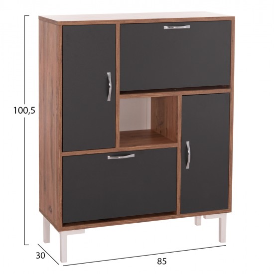 ΠΑΠΟΥΤΣΟΘΗΚΗ MEDY HM18187.02 ΜΕΛΑΜΙΝΗ ΣΕ ΦΥΣΙΚΟ & ΑΝΘΡΑΚΙ-ΜΑΥΡΑ ΠΟΔΙΑ 85x30x108.5Υεκ