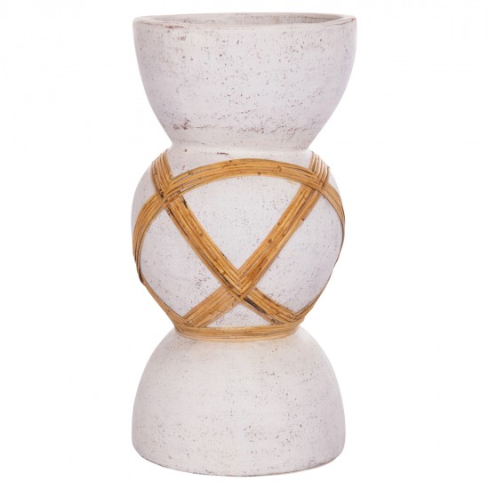 ΔΙΑΚΟΣΜΗΤΙΚΟ ΒΑΖΟ ΔΑΠΕΔΟΥ MAYNARD HM4672.02L TERRACOTTA ΛΕΥΚΟ--RATTAN Φ32x62.5Υεκ.