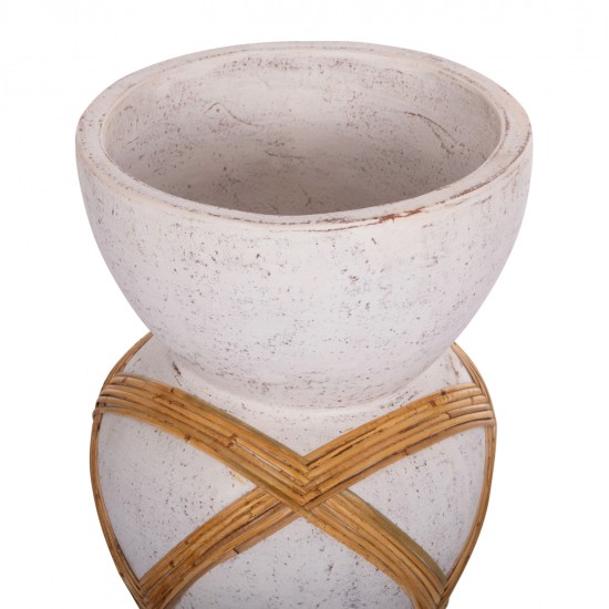 ΔΙΑΚΟΣΜΗΤΙΚΟ ΒΑΖΟ ΔΑΠΕΔΟΥ MAYNARD HM4672.02L TERRACOTTA ΛΕΥΚΟ--RATTAN Φ32x62.5Υεκ.
