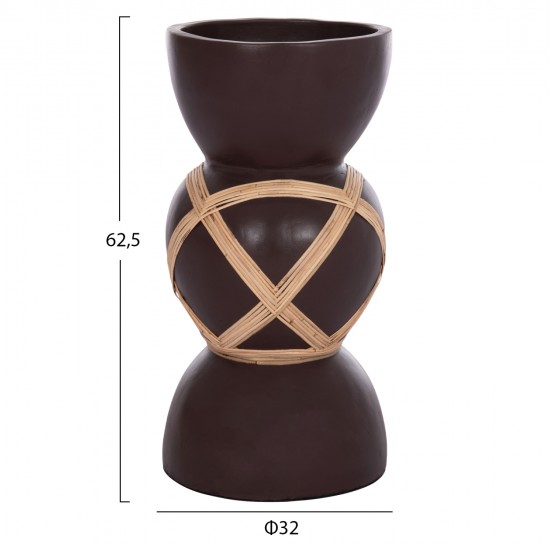 ΔΙΑΚΟΣΜΗΤΙΚΟ ΒΑΖΟ ΔΑΠΕΔΟΥ MAYNARD HM4672.07L TERRACOTTA ΣΟΚΟΛΑΤΙ-RATTAN Φ32x62.5Υεκ