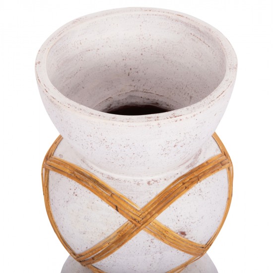 ΔΙΑΚΟΣΜΗΤΙΚΟ ΒΑΖΟ ΔΑΠΕΔΟΥ MAYNARD HM4672.02S TERRACOTTA ΛΕΥΚΟ--RATTAN Φ27.5x50Υεκ