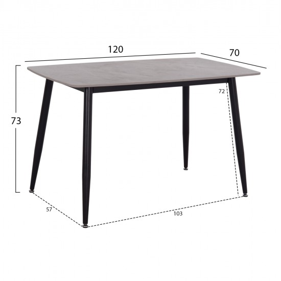 ΤΡΑΠΕΖΙ RAVEN HM9854.13 ΚΕΡΑΜΙΚΟ TOP ΓΚΡΙ ΜΑΡΜΑΡΟ-ΜΑΥΡΟ ΜΕΤΑΛΛΟ 120x70x73Υεκ.